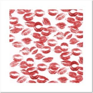 Red Kiss Lipstick Pattern Posters and Art